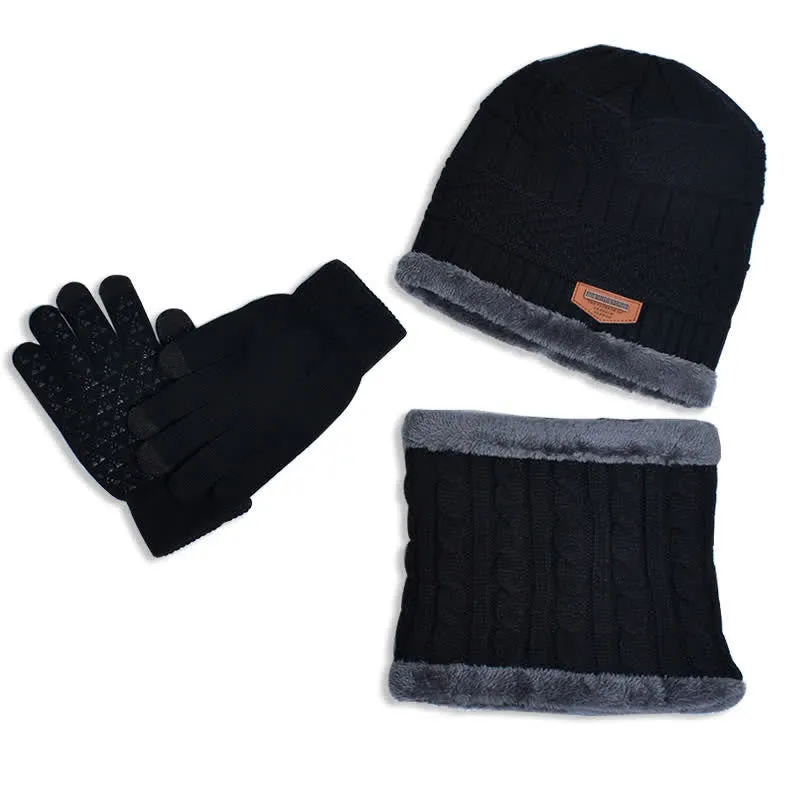 3Pcs Adult-Child Beanies Knitted Hat Scarf Gloves Set