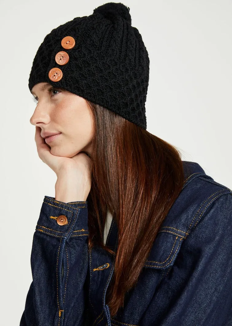 Aran Button Hat | Black