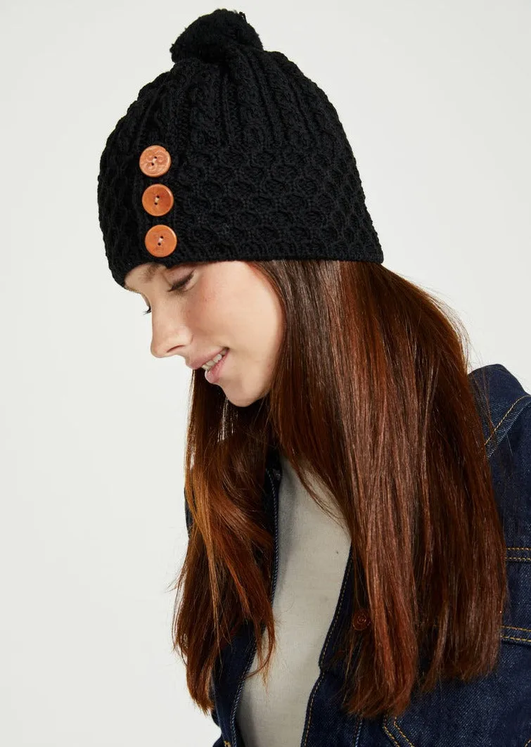 Aran Button Hat | Black