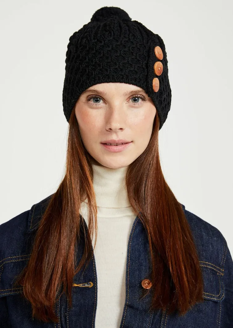 Aran Button Hat | Black