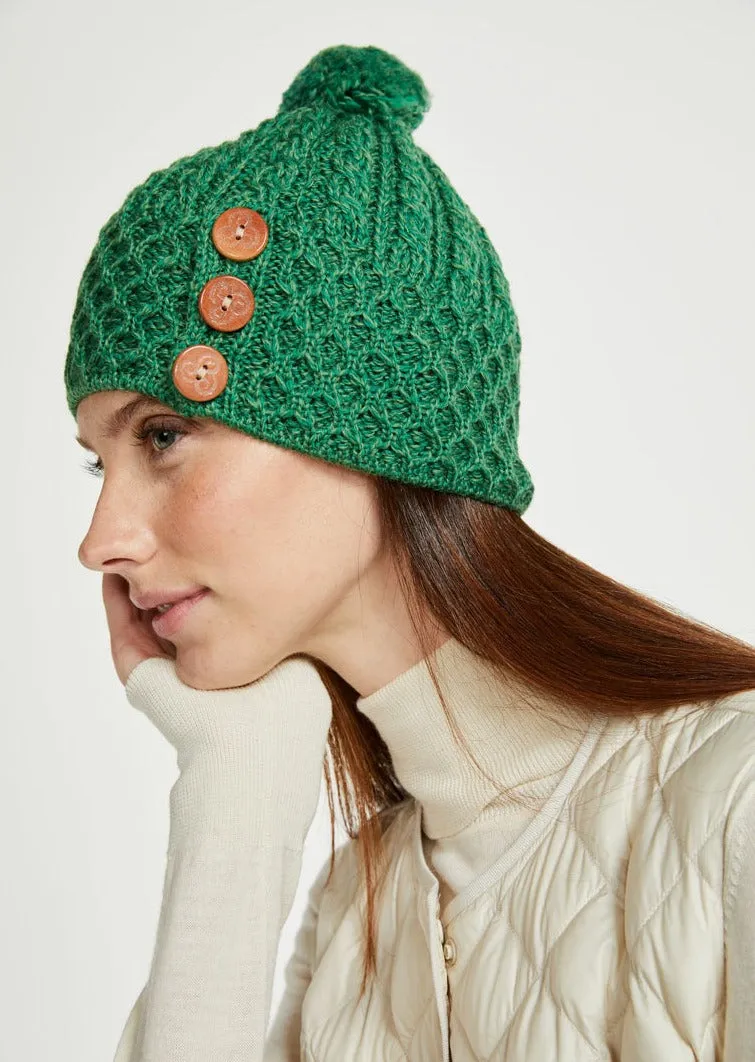 Aran Button Hat | Green