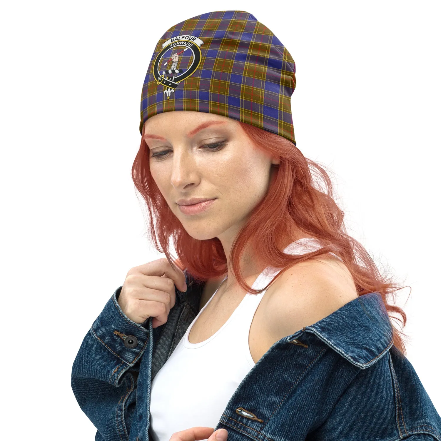 Balfour Tartan Beanies Hat with Family Crest