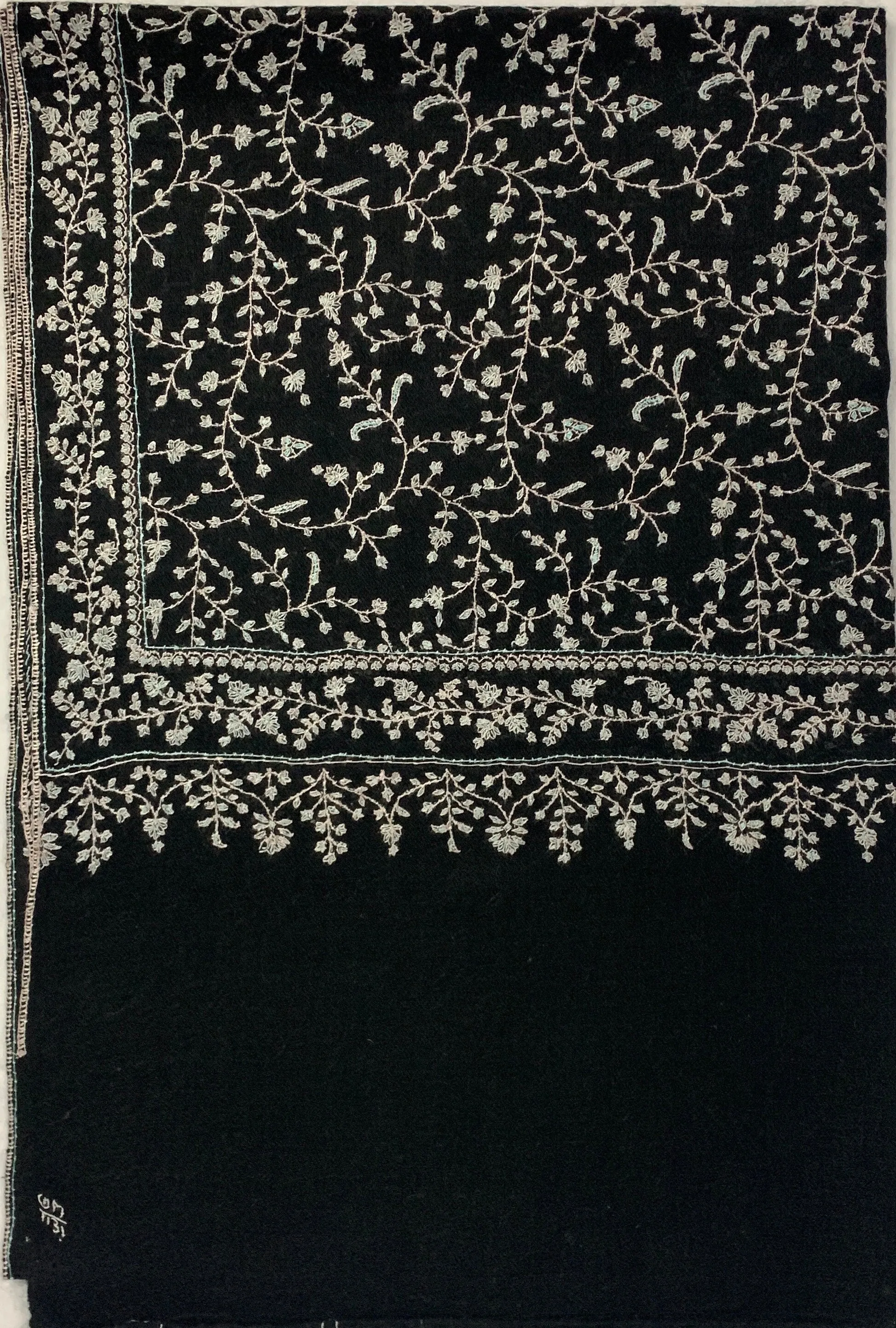 Black Scarf Pure Pashmina Hand Embroided in Kashmir