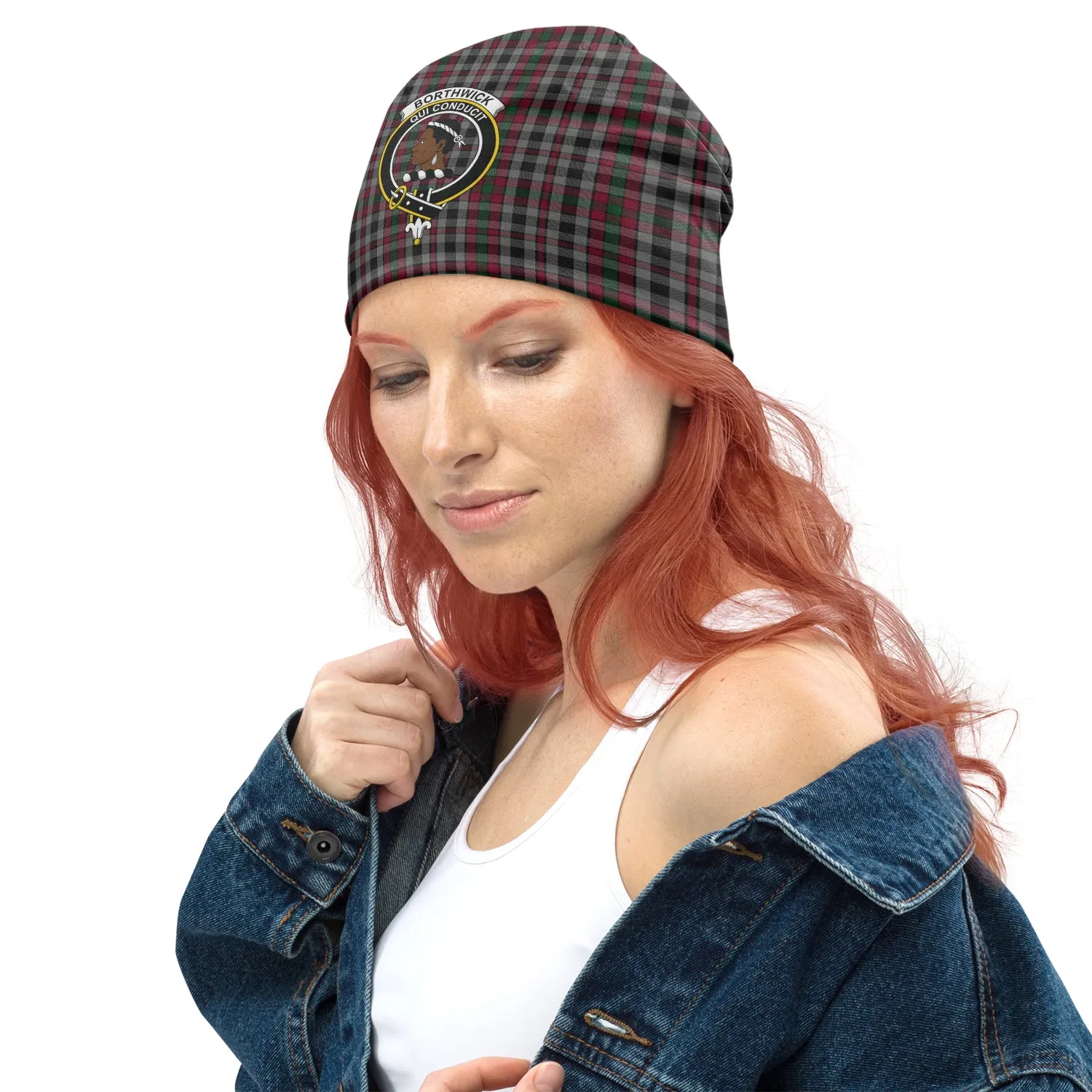 Borthwick Tartan Beanies Hat with Family Crest