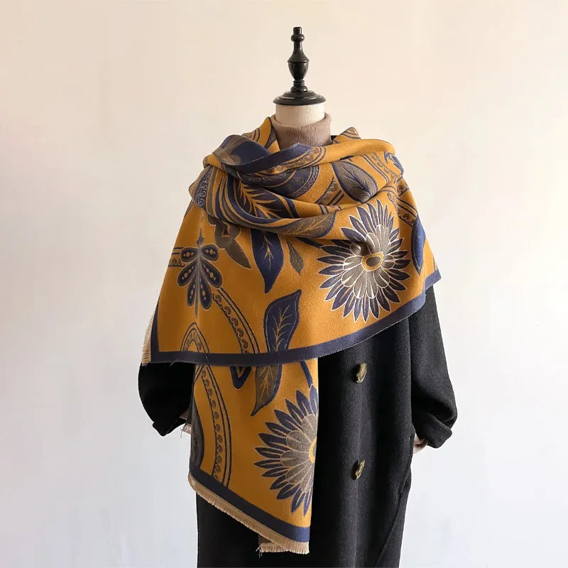 Cozy Large Flower Print Fashion-Forward Shawl Scarves