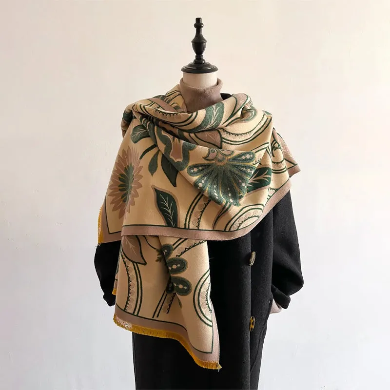 Cozy Large Flower Print Fashion-Forward Shawl Scarves