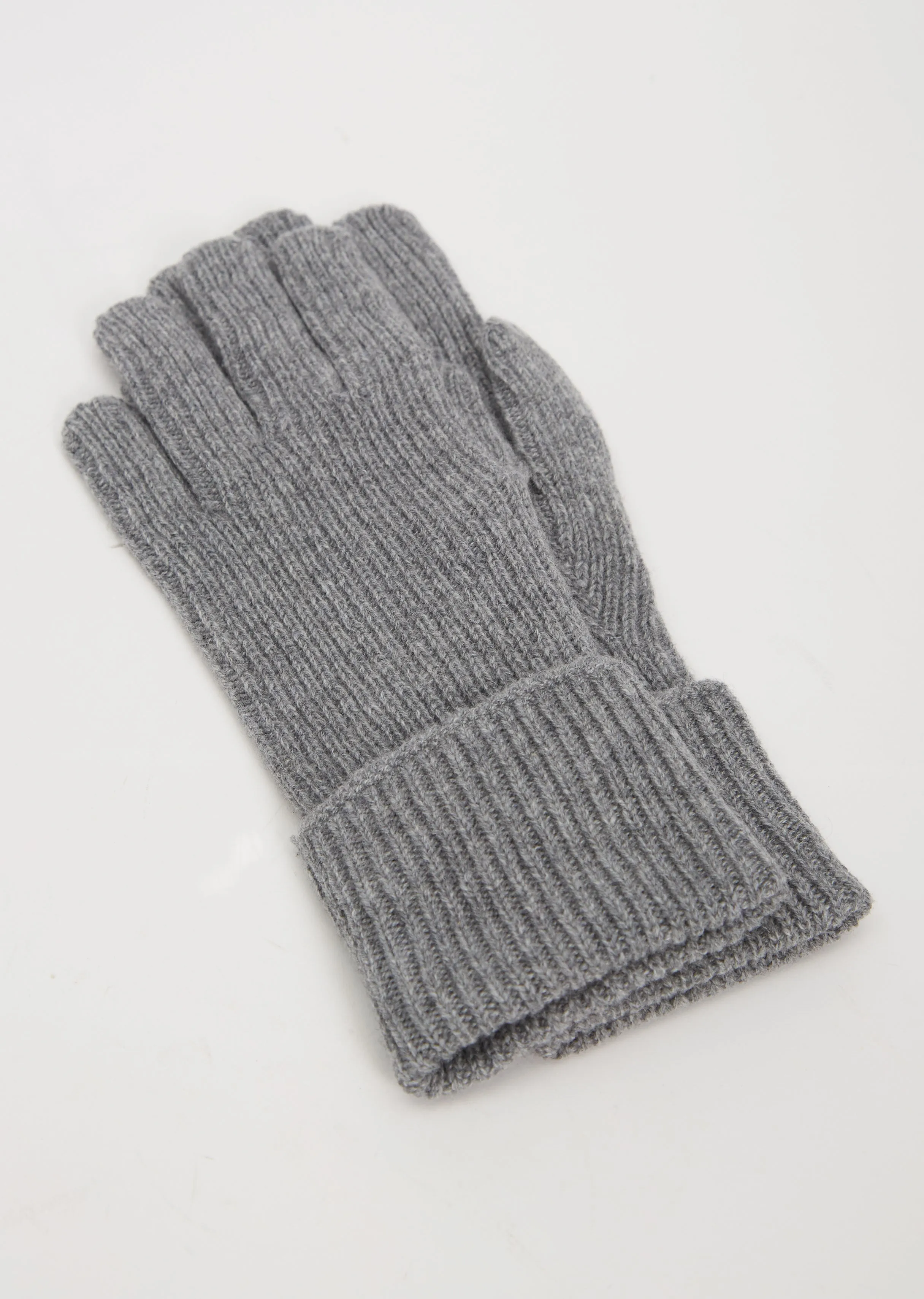 Cuff Rib Cashmere Glove — Grey Flannel