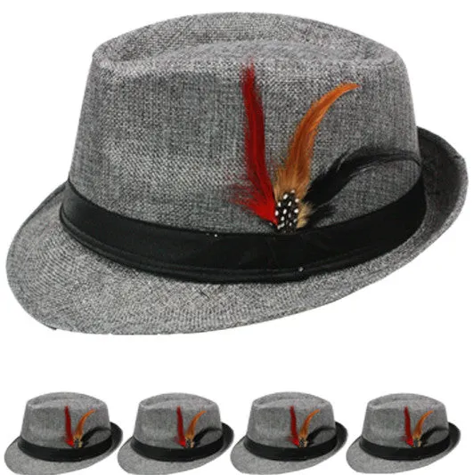 dark gray fedora hat with feather Case of 72