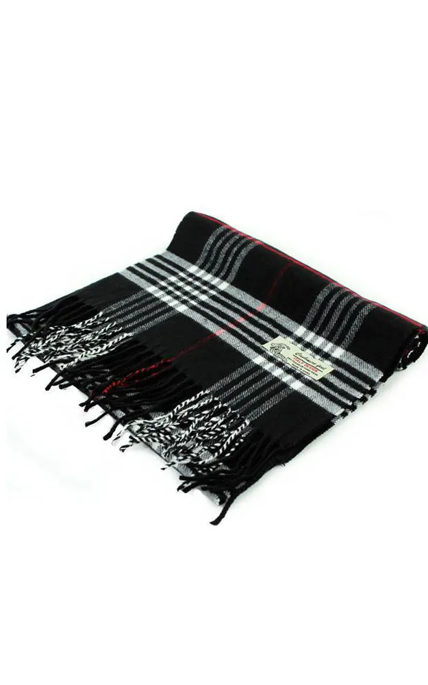 DBS07-3 Black Plaid Cashmere Feel Scarves 12pcs Pack