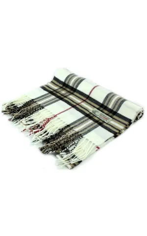 DBS07-6 Off White Plaid Cashmere Feel Scarves 12pcs Pack