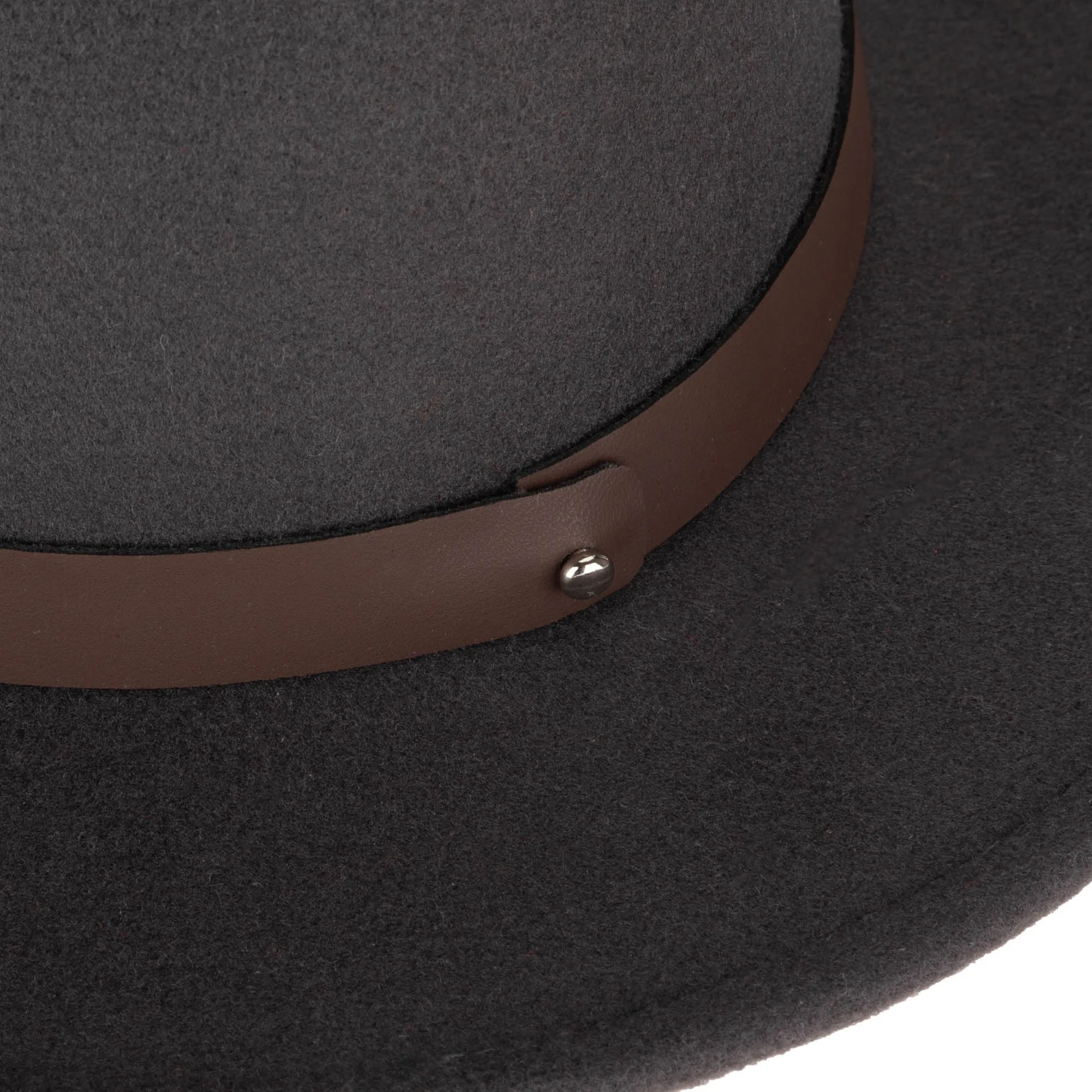 Fedora with Faux Leather Band and Metal Snap Back Closure