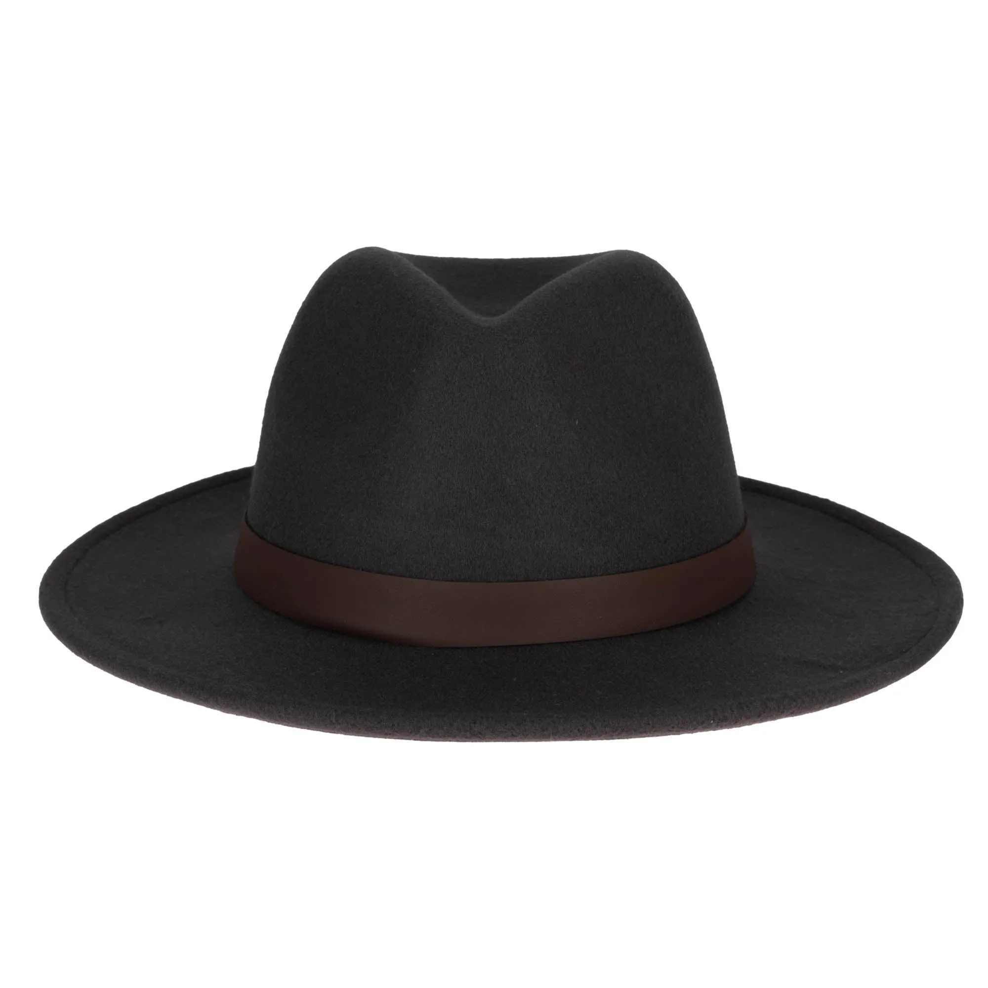 Fedora with Faux Leather Band and Metal Snap Back Closure