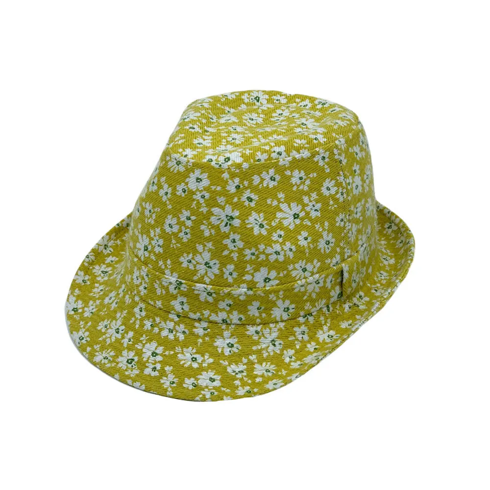 Flower Pattern Fedora Hat Short Brim Sun Hat Classic Trilby LD61516