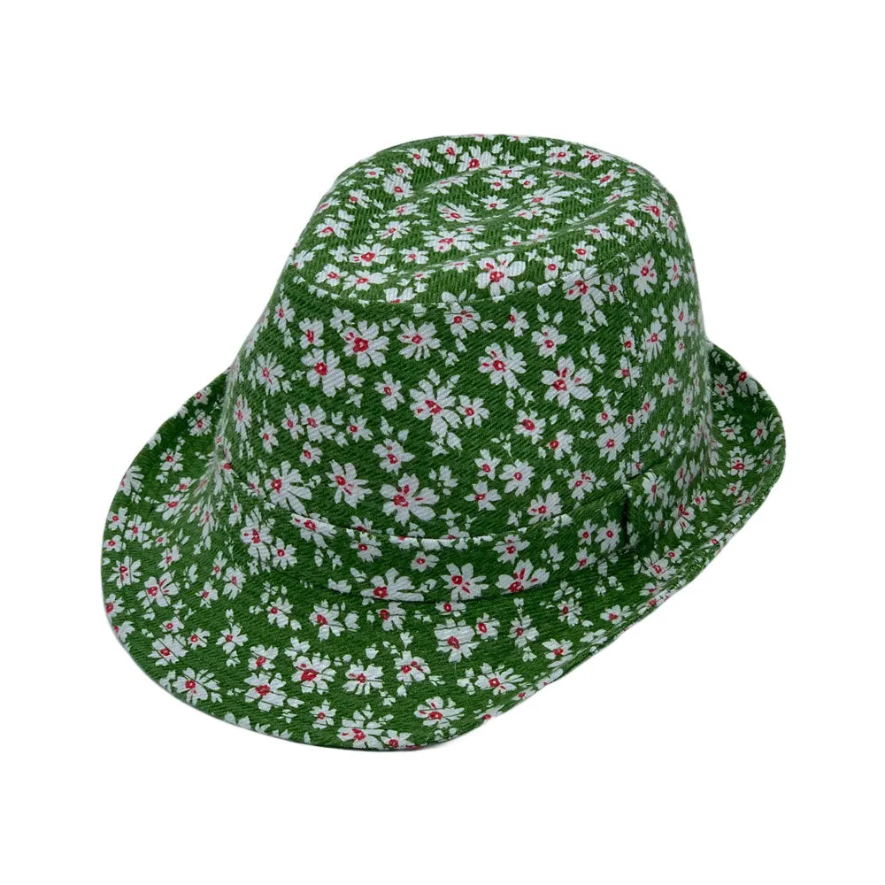 Flower Pattern Fedora Hat Short Brim Sun Hat Classic Trilby LD61516