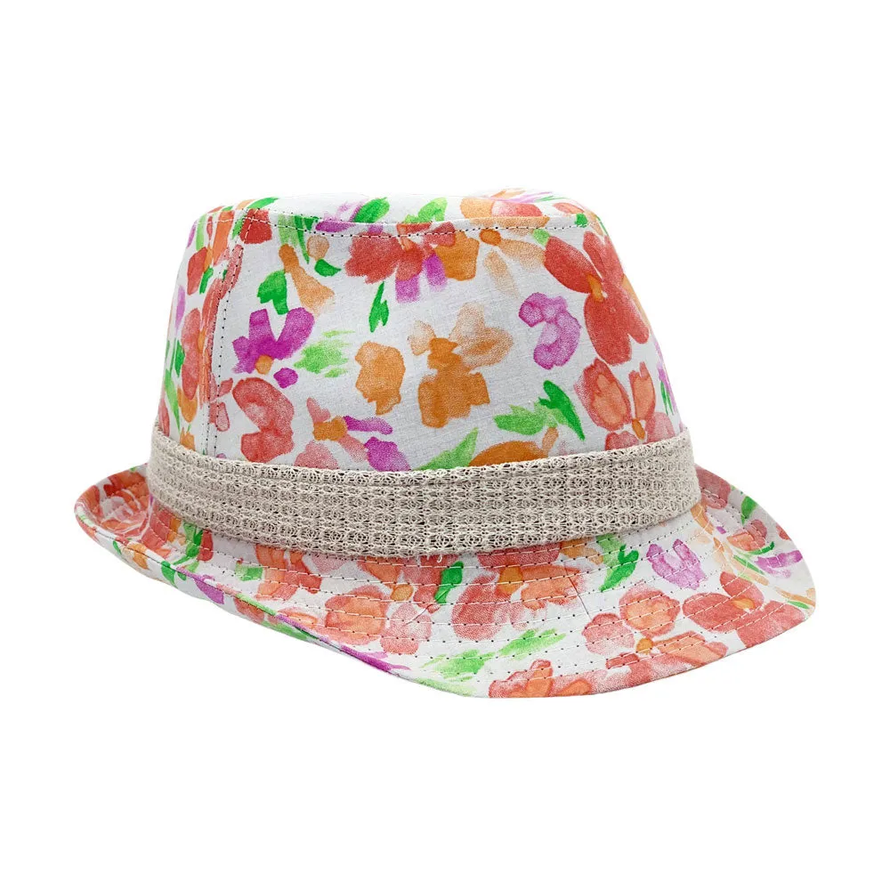 Flower Pattern Fedora Hat Short Brim Sun Hat Classic Trilby LD61517