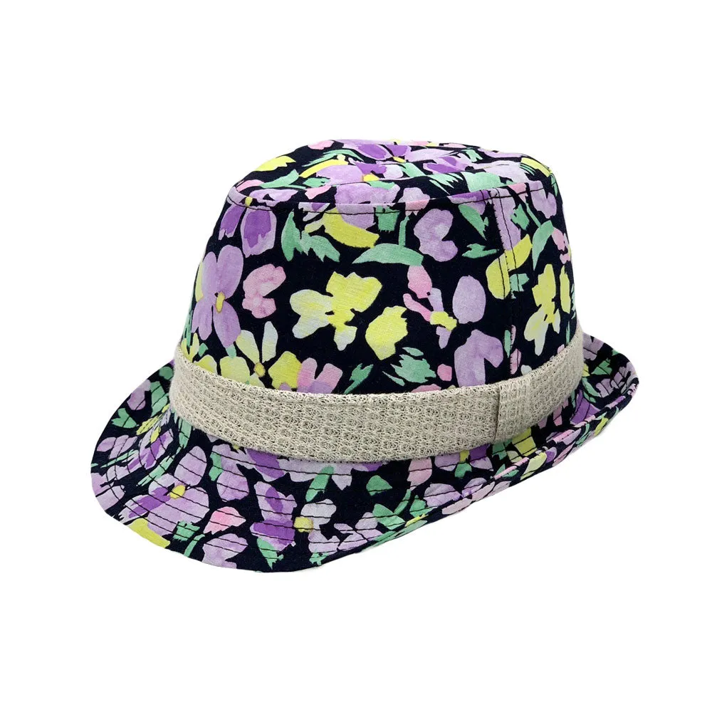 Flower Pattern Fedora Hat Short Brim Sun Hat Classic Trilby LD61517