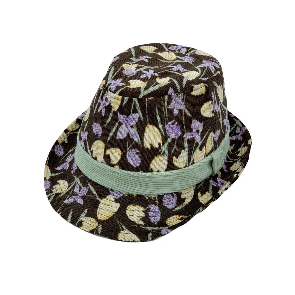 Flower Pattern Fedora Hat Short Brim Sun Hat Classic Trilby LD61546