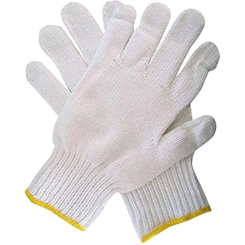 Hand Gloves White Cotton Knitted 10"