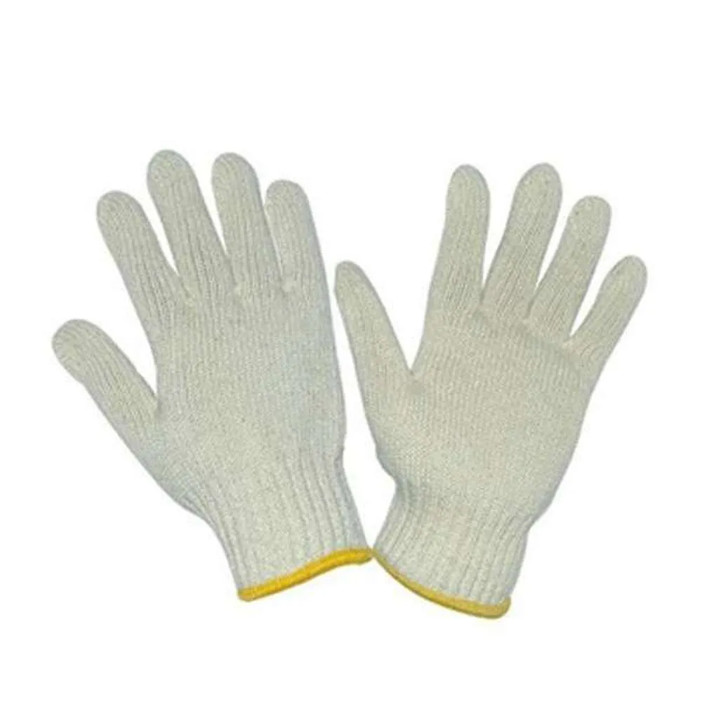 Hand Gloves White Cotton Knitted 10"