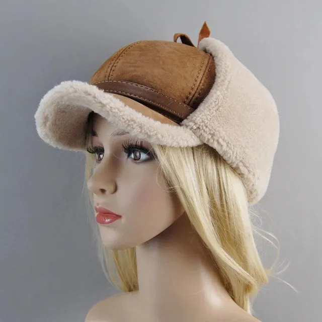 High Quality Real Fur Hat Lamb Wool Winter Bomber Hats Earflaps Cap