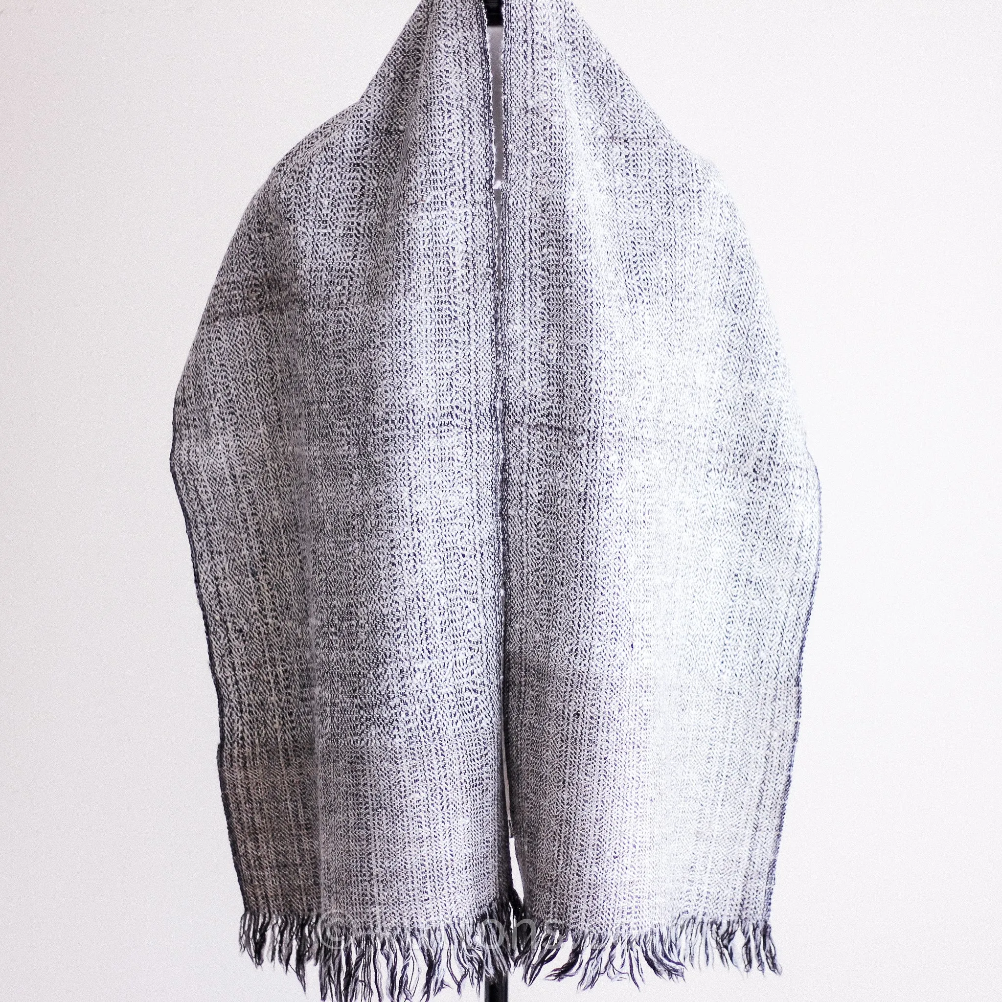 Himalayan Sheep Wool Scarf - Handspun & Handwoven in Ladakh | Black-White, 14.5x67"