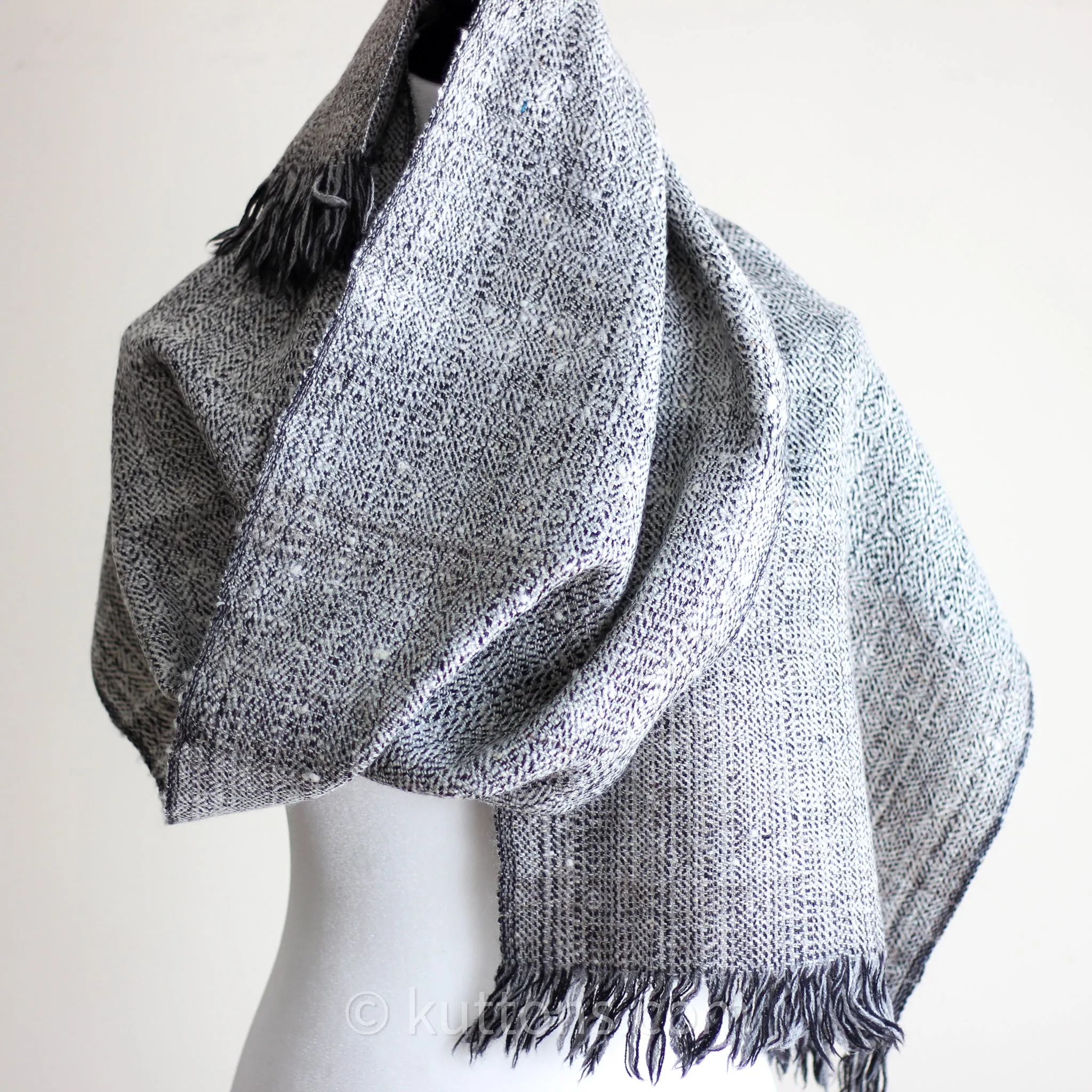 Himalayan Sheep Wool Scarf - Handspun & Handwoven in Ladakh | Black-White, 14.5x67"