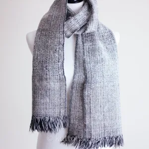 Himalayan Sheep Wool Scarf - Handspun & Handwoven in Ladakh | Black-White, 14.5x67"