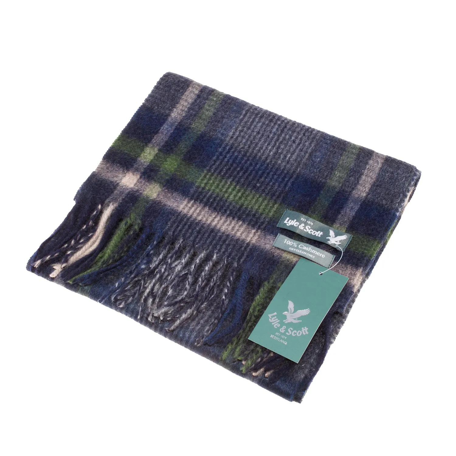 Lyle & Scott 100% Cashmere Scarf  Houndstooth Check Dkindigo