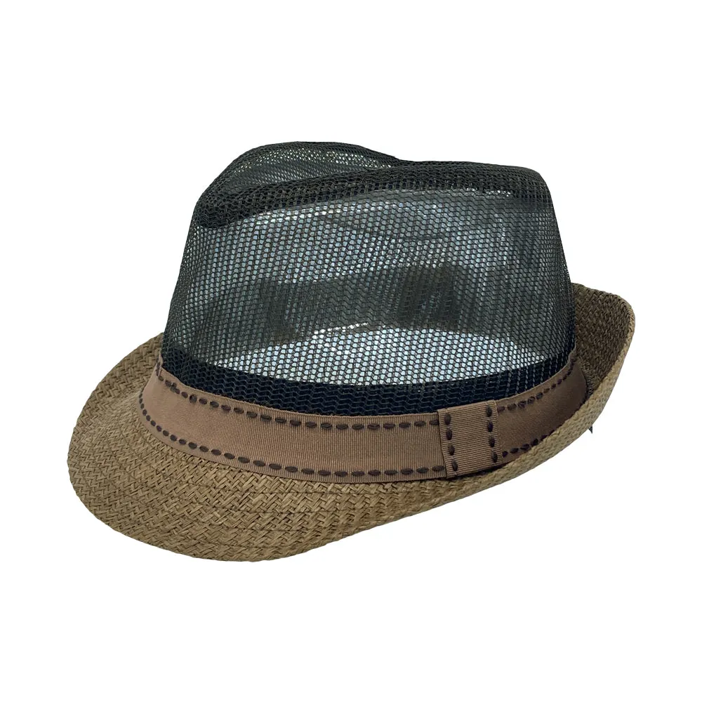 Mesh Fedora Hat Short Brim with Band  Sun Trilby Straw Panama YZ60179