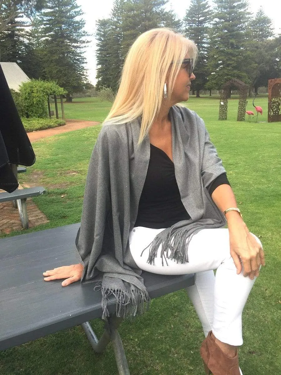 Mid Grey Luxury Pashmina Shawl