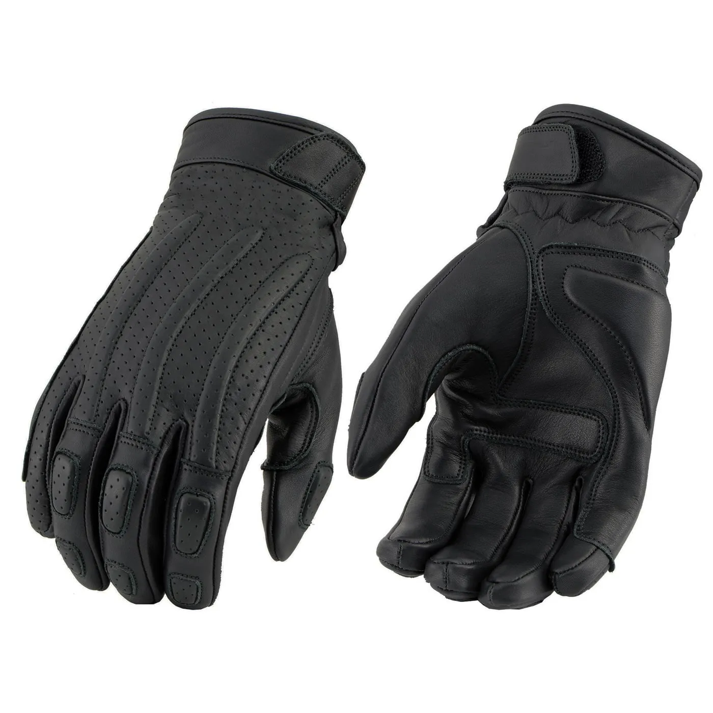 Milwaukee Leather MG7526 Men's Black Leather i-Touch Screen Compatible Gel Palm Racer Motorcycle Gloves w/ Finger Protection