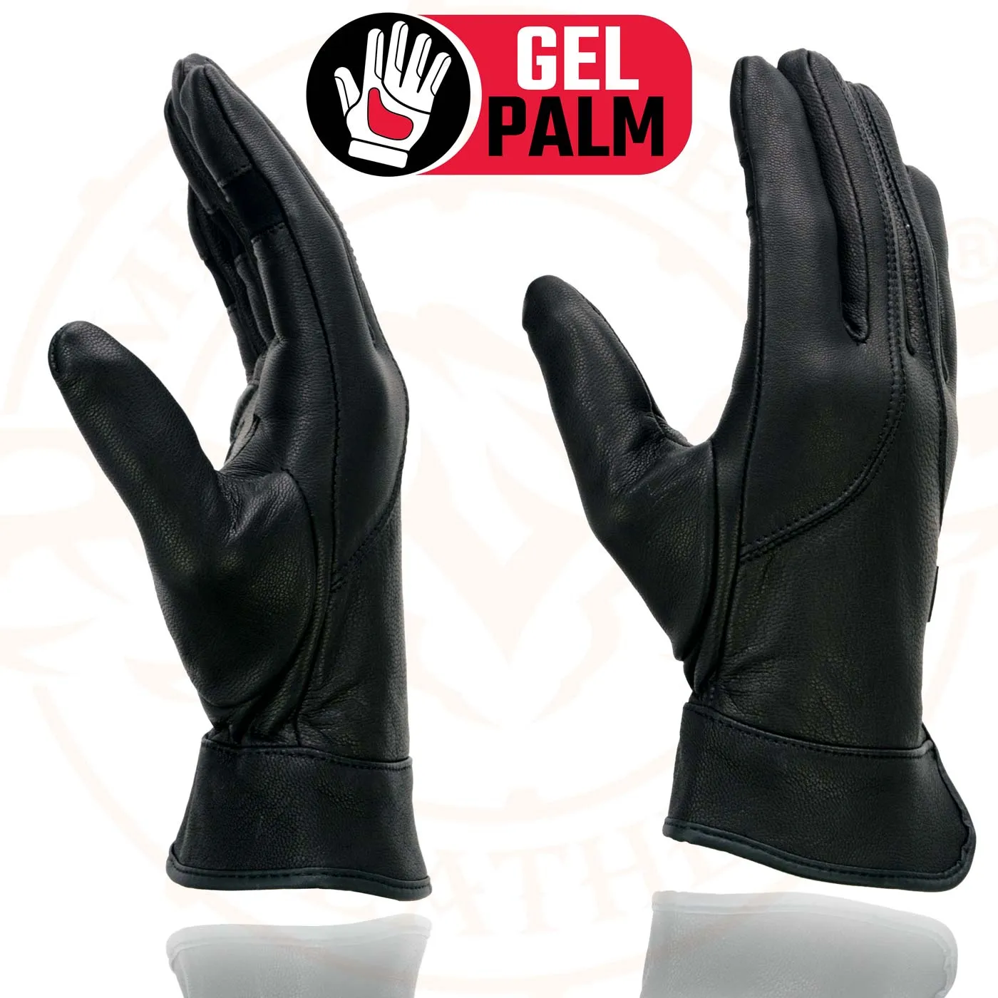 Milwaukee Leather MG7700 Women's Black Leather Gel Palm Lightweight Motorcycle Hand Gloves W/ Open Wrist Expansion