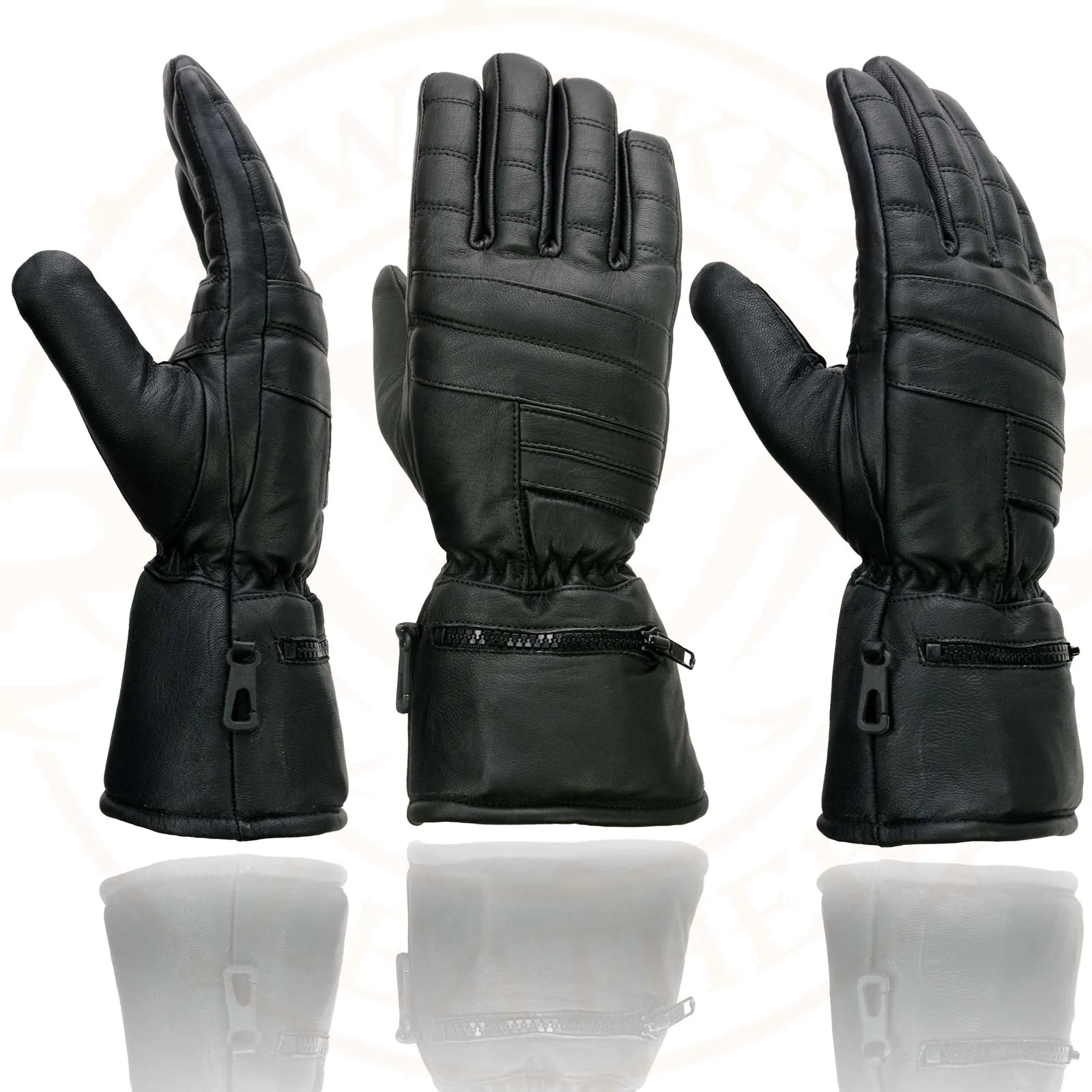 Milwaukee Leather SH230 Men's Black Leather Warm Lining Gauntlet Motorcycle Hand Gloves W/ ‘Rain Mitten and Pull-on Closure’