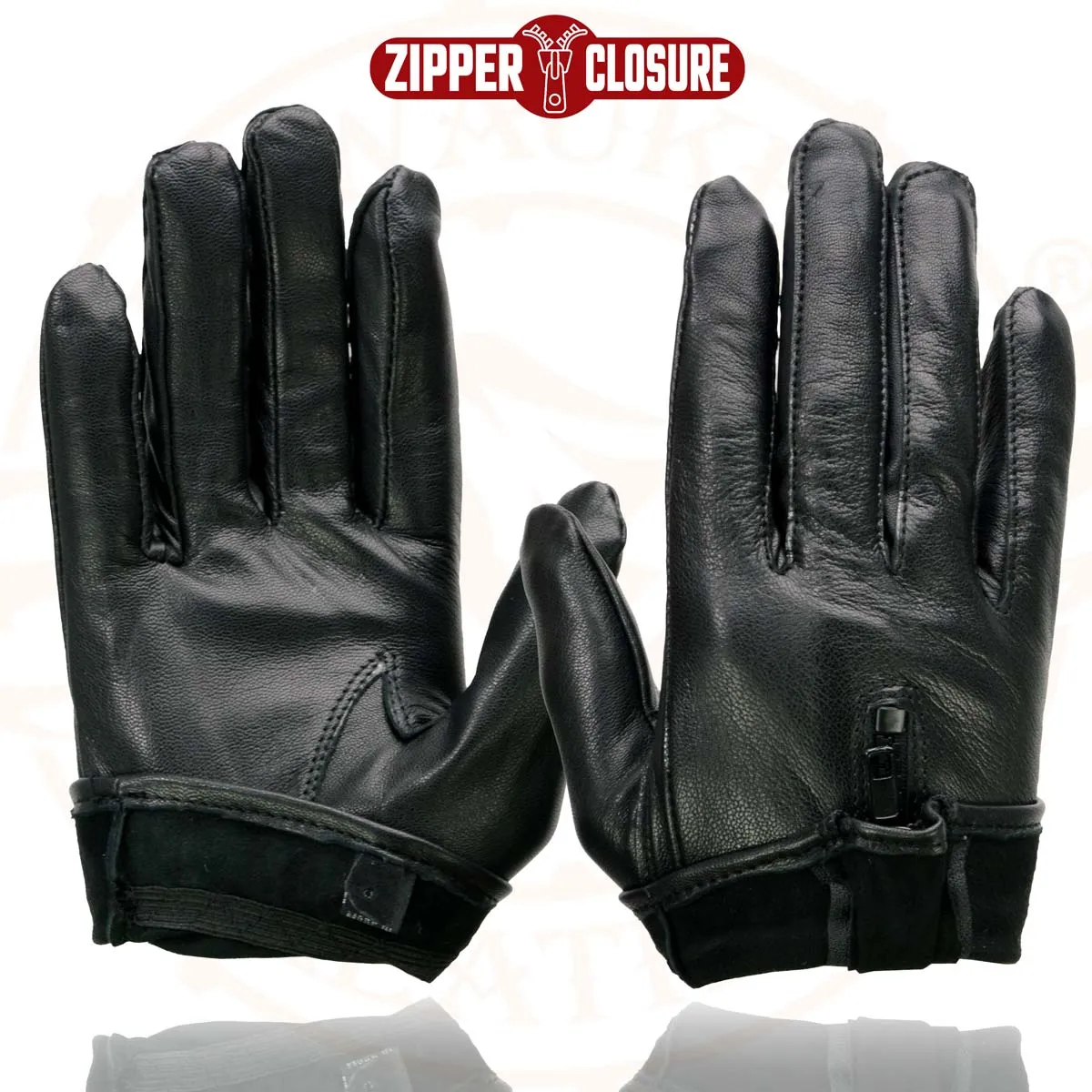 Milwaukee Leather SH722 Women's Black Unlined Leather Lightweight Motorcycle Hand Gloves W/ Wrist Zipper Closure