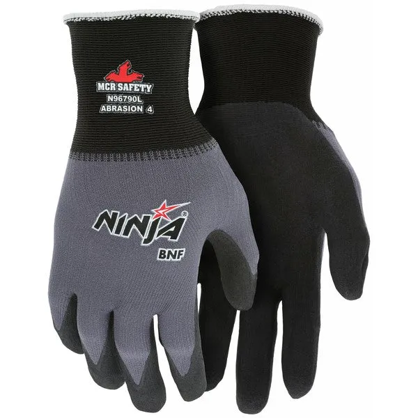 N96790L MCR Safety Ninja Gloves, Large, Nylon, Black, Knit Wrist Cuff