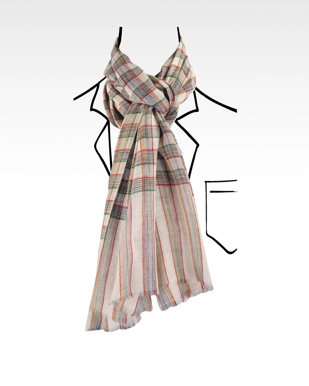 Pashmina Cashmere Wool Scarf Cream Red Green Checks