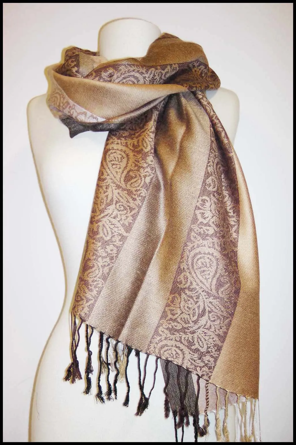 Pashmina with Striped Paisley Panels