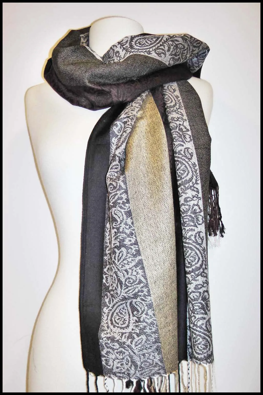 Pashmina with Striped Paisley Panels