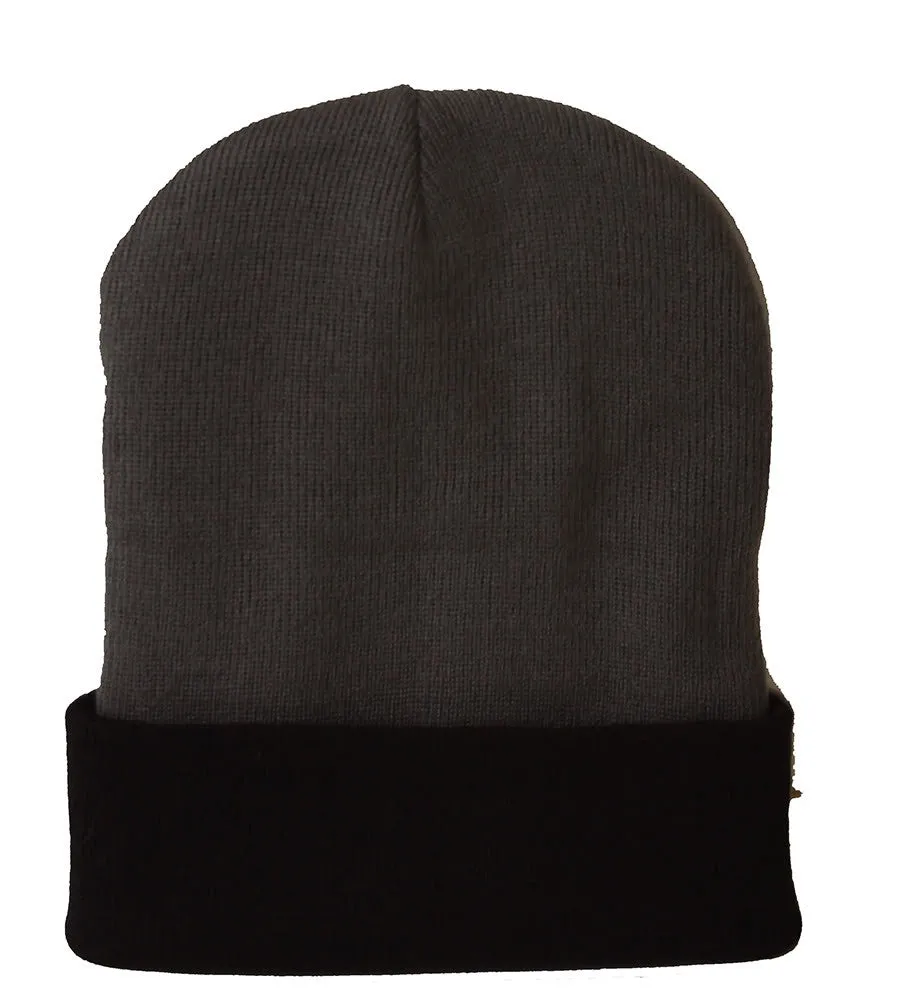 TopHeadwear's Winter Cuffed Beanie Cap Two Toned - Grey Black