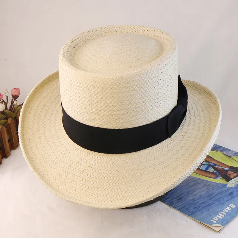 Vintage Vibe Straw Pork Pie Hat - Beige