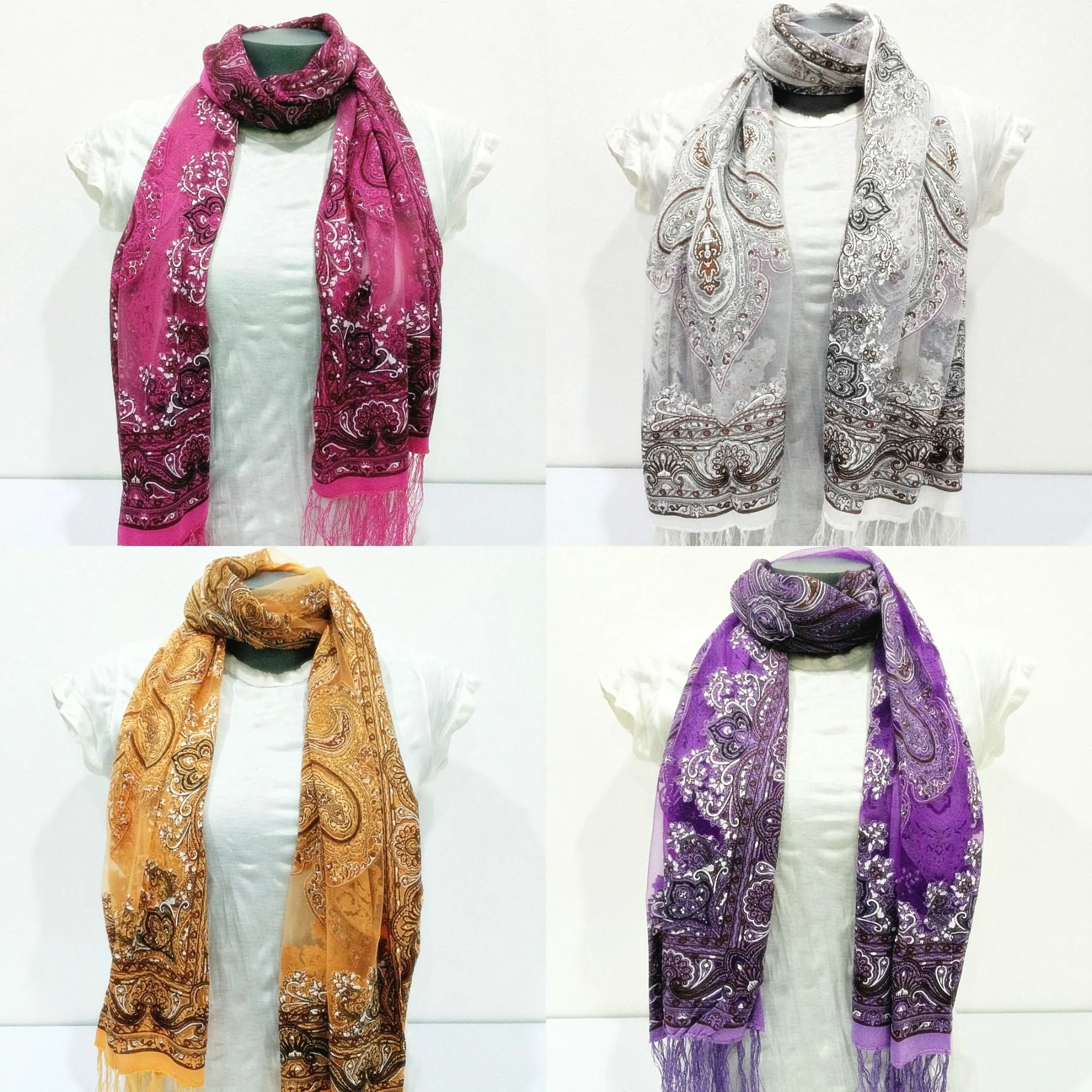 Wholesale Set of 10 Nepal Fair Trade Pashmina Scarves Silky Lace