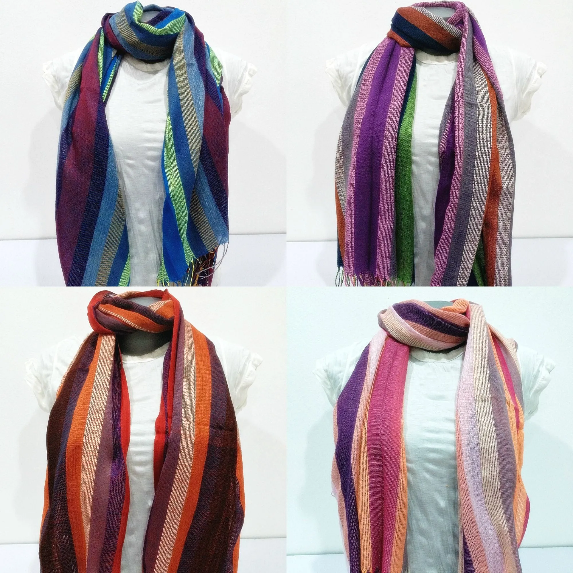 Wholesale Set of 10 Nepal Fair Trade Pashmina Scarves Striped