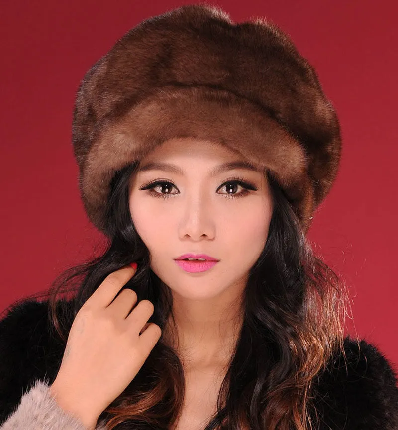 Women's Winter Hats Real Full Mink Fur Hats Women's Peaked Caps 13617