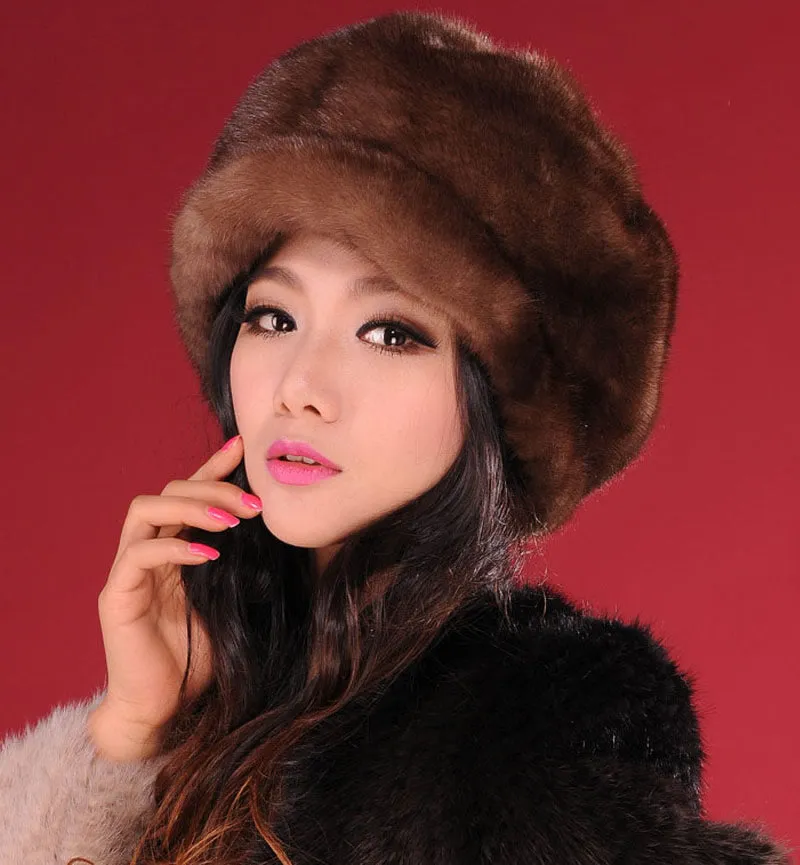 Women's Winter Hats Real Full Mink Fur Hats Women's Peaked Caps 13617